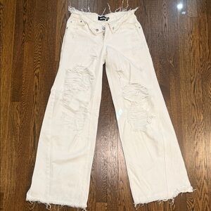 SER.O.YA Distressed Wide-Leg Jeans - Cream